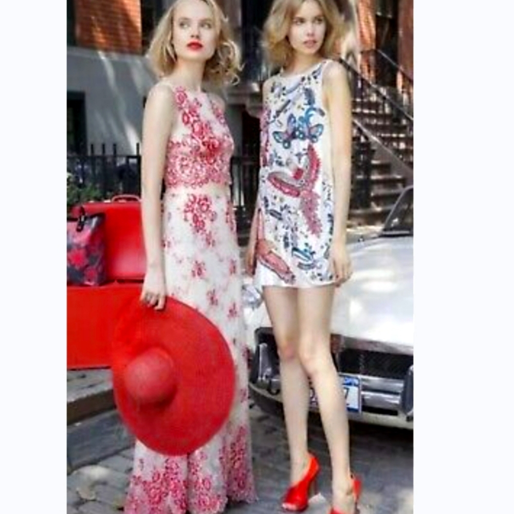 Alice & Olivia beaded embroidered sequins Bird shift sleeveless mini dress